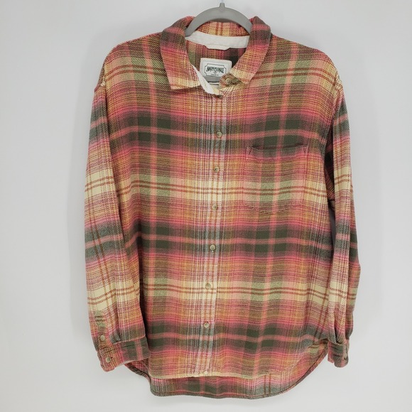 American Eagle Outfitters Tops - American Eagle Plaid Button Down Shirt Womens Sz M Pink Green Flannel Cotton 90s